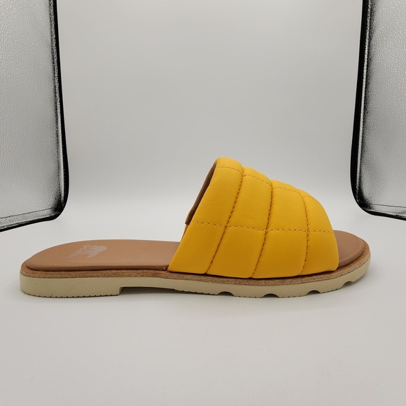 Sorel Ella III Slide Sandals Womens Size 9 Yellow Ray Honey Quilted‎ Leather NEW - Picture 3 of 13